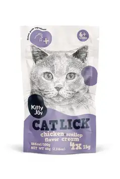 KITTY JOY лакомство для кошек, крем-пюре с курицей и морским гребешком