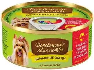 Деревенские лакомства консервы для мини-пород, рубленая говядина с языком и овощами