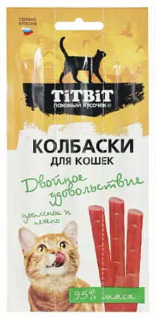 Купить titbit лакомство для кошек Колбаски Двойное удовольствие с цыпленком и печенью, блистер