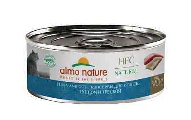 Almo Nature HFC Natural Tuna and Cod влажный корм для взрослых кошек и котят с 3-х месяцев с тунцом и треской, в консервах