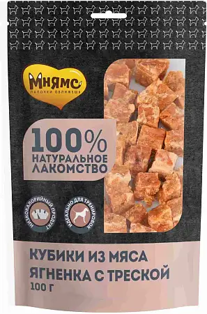 Купить Мнямс лакомство для собак кубики из мяса ягненка с треской