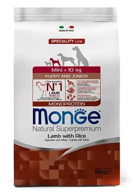 Monge Dog Speciality Line Monoprotein Mini сухой корм для щенков мелких пород из ягненка с рисом