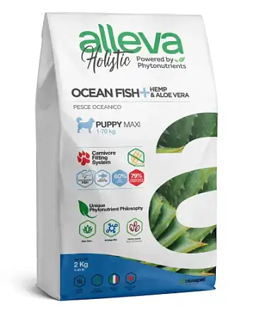 Купить alleva holistic puppy/junior ocean fish maxi сухой корм для щенков крупных пород с океанической рыбой, коноплей и алое вера